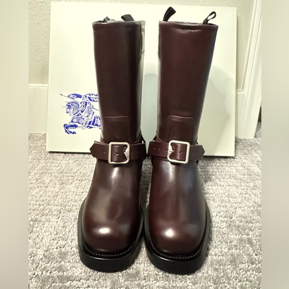 Burberry Brown Leather Combat Moto Boots - Picture 6 of 16